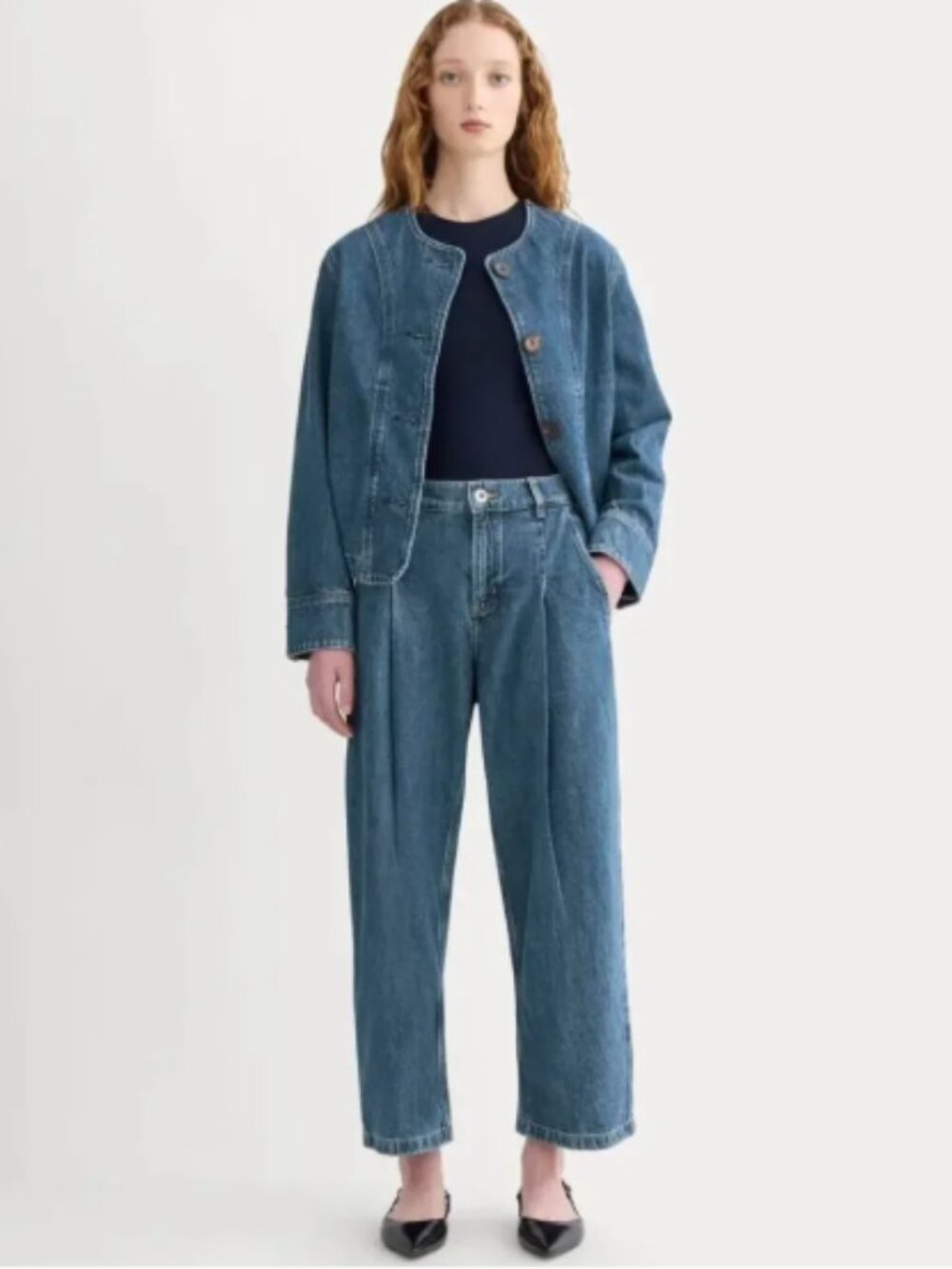 Everlane The High Rise Pleated Jean Mid Indigo Size 33R